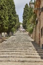 Stone stairs in Pollensa, calvary. Traditional Mallorca village. Spain