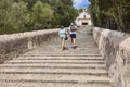 Stone stairs in Pollensa, calvary. Traditional Mallorca village. Spain