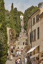 Stone stairs in Pollensa, calvary. Traditional Mallorca village. Spain