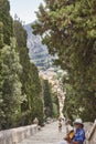 Stone stairs in Pollensa, calvary. Traditional Mallorca village. Spain