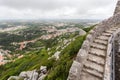 Stone stairs of the 8th century The Moorish Castle Castle over town Sintra. Historical landscape in Portugal