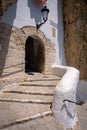 Stone stairs to the entrance door to the castle of Guadalest, Alicante, Spain