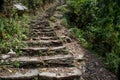 Stone stairs trail in the mountains at Himalayas