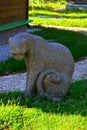 Stone statue of a cat in Abramtsevo estate, Moscow region, Russia