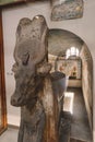 Stone Statue and Golden Painting of Ancient Egyptian Hathor Goddess, illustrated in the form of a cow