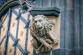 Stone statue lion at the facade of New City Hall in Munich, Germany. Details Royalty Free Stock Photo