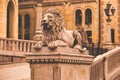 Stone statue of lion streets oslo Royalty Free Stock Photo