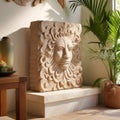 Exquisite Stone Sculpture: Sun Face On Front Door With Photorealistic Renderings