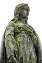 Stone statue of young lady covered by moss