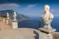 Stone statues on sunny Terrace of Infinity in Villa Cimbrone above the sea in Ravello, Amalfi Coast, Italy