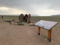 The stone steles in the Aktau mountain range at the Altyn Emel National Park panel, Kazakhstan Royalty Free Stock Photo