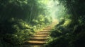 Stone Steps Ascending Through Lush Bamboo Forest Royalty Free Stock Photo