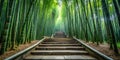 Stone steps ascending through a verdant bamboo forest. Generative AI Royalty Free Stock Photo
