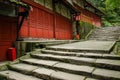 Stone steps and footpath before ancient Chinese buildings in aft