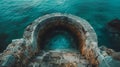 A stone steps leading down into a hole in the ocean, AI