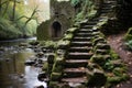 stone steps leading up to an old castle in the woods Royalty Free Stock Photo