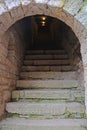 Stone steps into the passages at Golovina tower in Fortress Oreshek near Shlisselburg, Russia