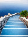 Stone steps, road to sea. Santorini island view. Greece Royalty Free Stock Photo