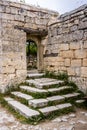 Stone steps and wall famous ancient city-fortress Chufut-Kale, Russia