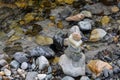Stone stream from the river of Kamikochi mountain. Tourists usually Arrange the stones as they are believed