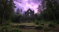 A stone structure in the woods lit by a purple sky Royalty Free Stock Photo