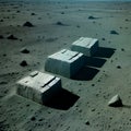 Stone structures on alien world. Moon monuments, artifacts. AI Generated image