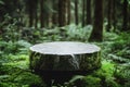 Stone stump display in mossy forest Royalty Free Stock Photo