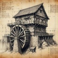 Medieval Milling Facility with Wooden Superstructure Royalty Free Stock Photo