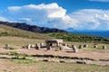 Stone table - sacrificial altar, ruins on the Island of Sun Isla del Sol on Titicaca lake in Bolivia
