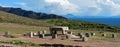 Stone table - sacrificial altar, ruins on the Island of Sun Isla del Sol on Titicaca lake in Bolivia