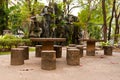 Stone tables and chair in park Royalty Free Stock Photo