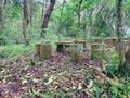 Stone tables and chairs on the forest trail on Daluntou Mountain in Neihu, Taipei