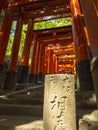 Stone tablet at Tori gates at Fushimi Inari shrine Royalty Free Stock Photo