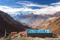 Stone Teahouse Nepal Lodge Annapurna Circuit Hiking Trail Himalaya Mountains Landsccape Royalty Free Stock Photo