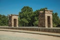The stone temple of Debod on a wooden garden in Madrid Royalty Free Stock Photo