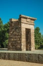 The stone temple of Debod on a wooden garden in Madrid Royalty Free Stock Photo