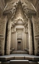 Stone temple door and carved facade AI