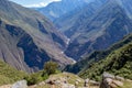 Stone terraces of Choquequirao archaeological complex, very unique, mysterious, distant place with inca ruins Royalty Free Stock Photo