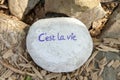 Stone with text C`est la vie