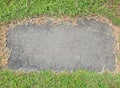 Stone texture background covered with green grass around. Concrete pattern with copy space at center Royalty Free Stock Photo