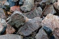 Stone texture of large brown stones in dry branches and snow Royalty Free Stock Photo