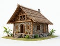 Stone and thatch hut 3D render Royalty Free Stock Photo