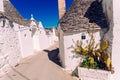 Stone tiles cover the roofs of the trulli in Alberobello, an Italian city to visit on a trip to Italy