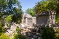 Stone tombs and sarcophagus termesos on sunny day. Northeast necropolis. Turkey