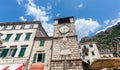 Stone tower clock in city of Kotor, Montenegro Royalty Free Stock Photo