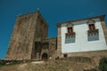 Stone tower over rocky hill at the medieval Belmonte Castle Royalty Free Stock Photo