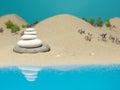 Stone tower in sea shore miniature background Royalty Free Stock Photo