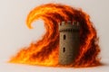 A stone tower surrounded by a wave of fire. Royalty Free Stock Photo