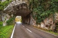 Stone tunnel road in mountain scenary in Somiedo natural park, Asturias, Spain Royalty Free Stock Photo