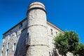 A stone turret and medieval buildings Royalty Free Stock Photo